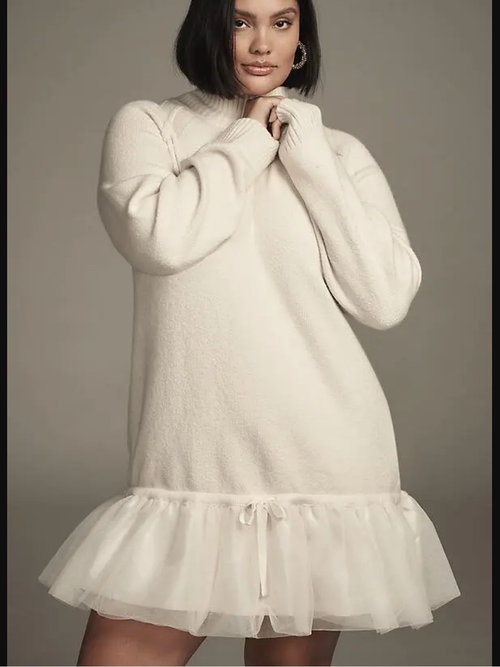 Anthropologie Long-Sleeve Turtleneck Tulle Twofer Mini Dress